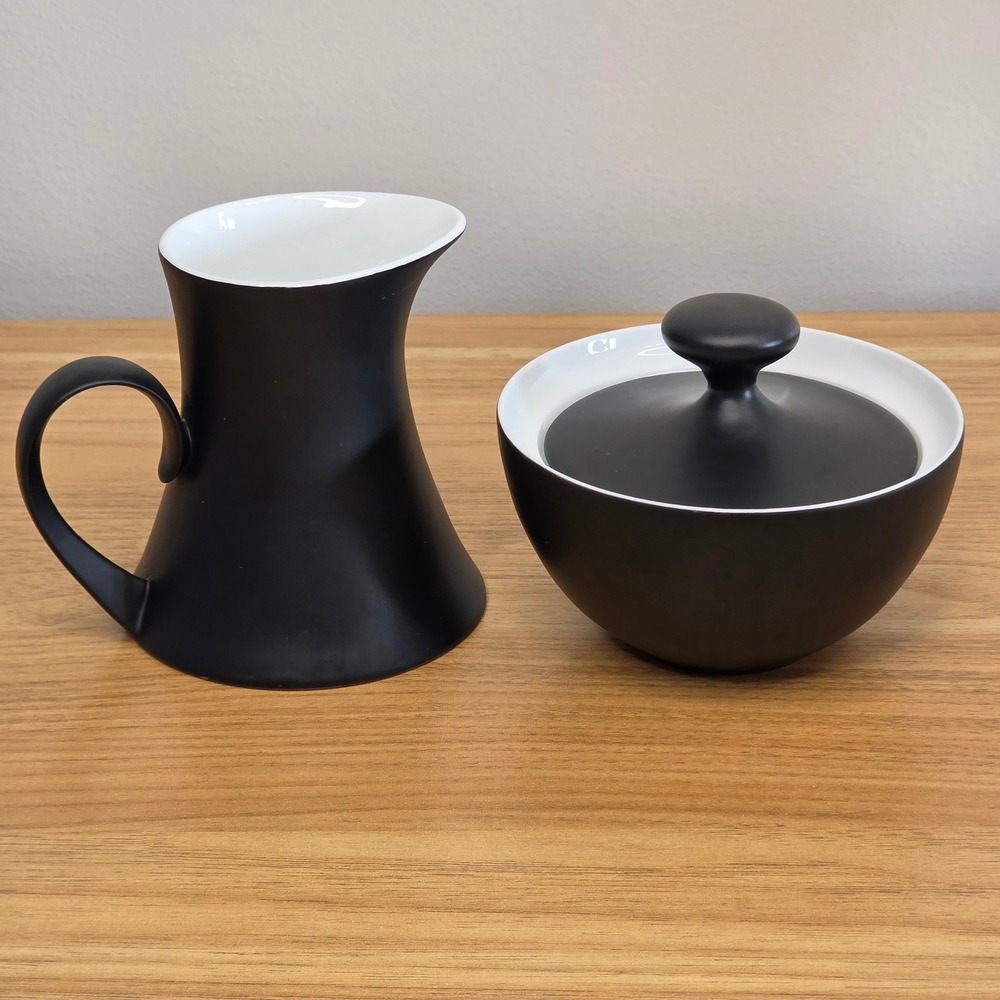 Block Bidasoa Noche Sugar Bowl & Creamer Pitcher Matte Black Spain Espana‎ MCM